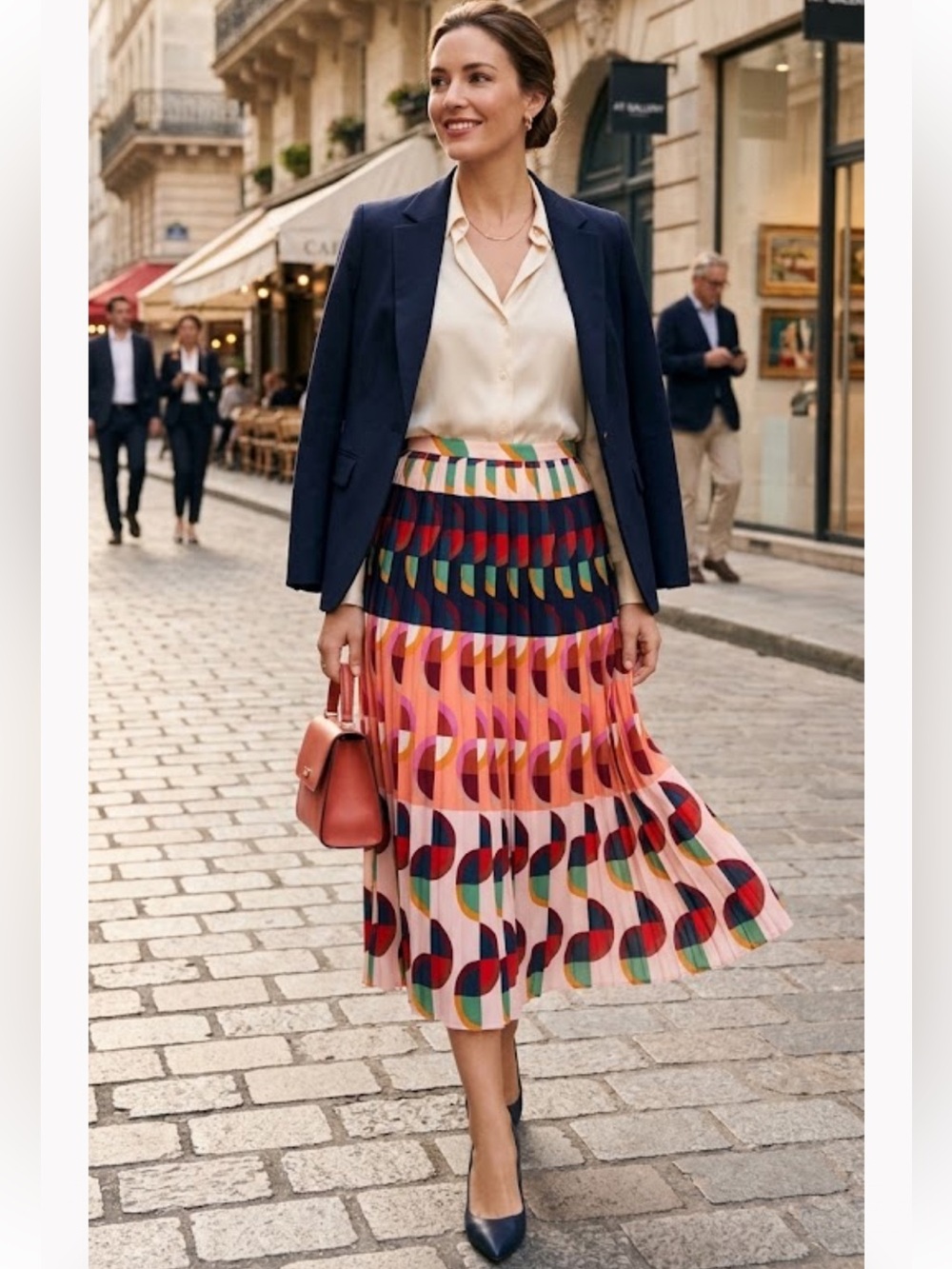 J. Crew Multicolor Pleated Geometric Midi Skirt